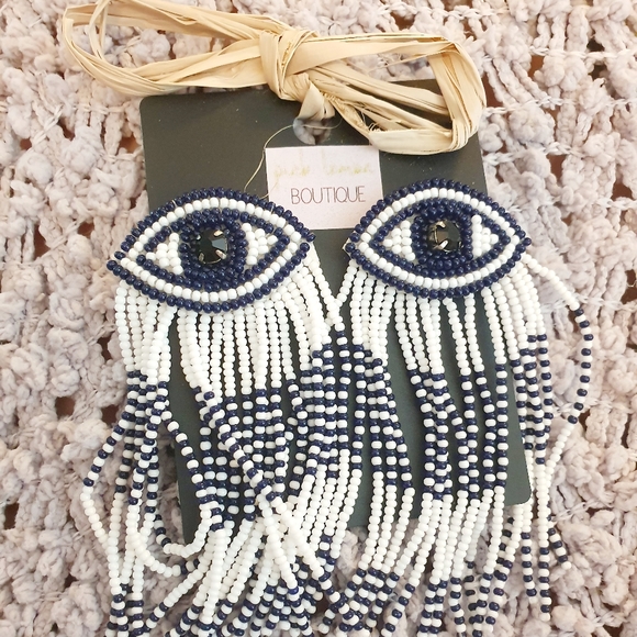 🍭💥Evil Eye Beaded Drop Earrings - Picture 2 of 2